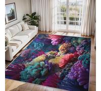 Générique Tapis Salon Monde sous-Marin, Tapis Coral Plantes, Poils Antidérapant Courts Doux Moquette pour Salon Chambre Bureau pour Un Nettoyage Facile 120x120 cm P-&11