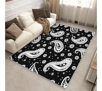 Générique Tapis Salon Motif Cachemire Noir Blanc, Tapis Mandala Ethnique, Poils Antidérapant Courts Doux Moquette pour Salon Chambre Bureau pour Un Nettoyage Facile 80 x 150 cm P-&117
