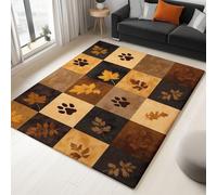 Générique Tapis Salon Motif De Patchwork Empreinte D’Ours Feuilles 90 x 150 cm Tapis, Chambre Impression 3D Moderne Brun Moquette Antidérapant Lavable Machine pour Salon Salle à Manger Bureau