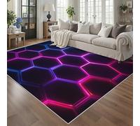 Générique Tapis Salon Néon Géométrique 240x340 cm, Tapis Motif Hexagonal Nid d'abeille Antidérapant Poils Ras Doux Lavable pour Chambre, Moquette Décoration Intérieure QAZ93