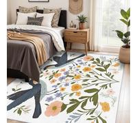 Générique Tapis Salon Oiseau Fleuri Paillasson Interieur Entree Feuilles Fleurs Oiseaux Botanique 50x80 cm, Moquette de Sol Doux et Antiderapant à Poils Courts, Tapis Sol Décor à la Maison C&J99