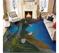 Générique Tapis Salon Oiseaux 100 x 150 cm, Lavable en Machine Tapis avec Aigles Ciel Nocturne Montagnes, Bleu Foncé Moquette Antidérapant pour Chambre Salle a Manger, Flanelle Douce Poils Courts