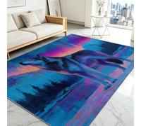 Générique Tapis Salon Paillasson Rectangular, Anti Slip Soft Cosy Tapis en Loup Faune Sauvage Imprimé, Chambre Poil Ras Carpette Idéal pour la Décoration Enfants 80 x 120 cm Aurores boréales
