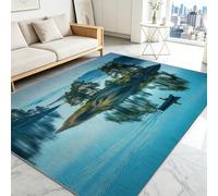 Générique Tapis Salon Paillasson Rectangular, Anti Slip Soft Cosy Tapis en Pêcheur Île Imprimé, Chambre Poil Ras Carpette Idéal pour la Décoration Enfants 120 x 170 cm Peinture de Paysage Chinois