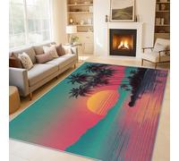Générique Tapis Salon Paysage Marin Coucher du Soleil, Tapis Palmier Tropical, Poils Antidérapant Courts Doux Moquette pour Salon Chambre Bureau pour Un Nettoyage Facile 140 x 200 cm P-&65
