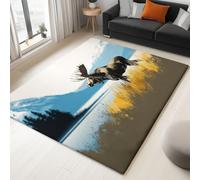 Générique Tapis Salon Peinture À La Main Rétro Tapis Antidérapan Imprimé Montagnes Lac Cerf, Ne perd Pas Ses Poils Lavable en Machine pour Chambre à Coucher Salle à Manger Bureau 60 x 90 cm