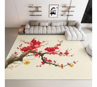 Générique Tapis Salon Peinture À L'Encre Chinoise Fleur De Prunier Lavable Pile Courte et Douce, Rectangulaire Tapis Chambre Intérieur Extérieur Dessous antidérapant 120x170 cm, Beige
