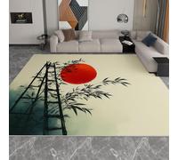 Générique Tapis Salon Peinture À L'Encre Tapis Antidérapan Imprimé Feuilles De Plantes Soleil Rouge, Ne perd Pas Ses Poils Lavable en Machine pour Chambre à Coucher Salle à Manger Bureau 60 x 90 cm