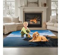 Générique Tapis Salon Phare du Cap Portland Ciel 80 x 150 cm Lavable en Machine Moquette Poil Court Bleu Ciel, Tapis Moderne pour Salon Chambre, Cuisine(Dessous Antidérapant)