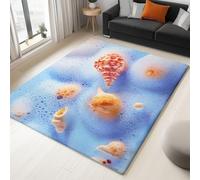 Générique Tapis Salon Photographie Mousse Perles De Coquillage Conque 160 x 230 cm Tapis Chambre Impression 3D Moderne, Bleu Moquette Antidérapant Lavable Machine, pour Salon Salle à Manger Bureau