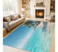 Générique Tapis Salon Plage Tropicale 240x340 cm, Tapis Motif Océan Côtier Plage Antidérapant Poils Ras Doux Lavable pour Chambre, Moquette Décoration Intérieure QAZ64