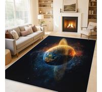 Générique Tapis Salon Planète Univers, Grand Tapis Motif Espace Galaxie Terre Chambre 160 x 200 cm, Antidérapant Lavable Doux à Poils Ras, Decoration Maison, Bleu Orange O-fd5