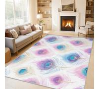 Générique Tapis Salon Plume de Paon, Tapis Plumes de Paon, Poils Antidérapant Courts Doux Moquette pour Salon Chambre Bureau pour Un Nettoyage Facile 140 x 200 cm P-&52