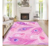 Générique Tapis Salon Plume de Paon, Tapis Plumes Rose, Poils Antidérapant Courts Doux Moquette pour Salon Chambre Bureau pour Un Nettoyage Facile 200x290 cm P-&53