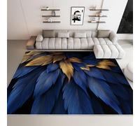 Générique Tapis Salon Plumes Bleues 80x150cm Tapis Lavable Antidérapant Doux, Moquette Poil Ras Intérieur Impression 3D pour Chambre, Salle à Manger, Chambre d'enfant