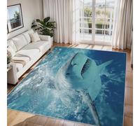 Générique Tapis Salon Requin, Tapis Chambre Grand Requin Blanc, Doux Flanelle Poil Court 60x110 cm - Lavable Antidérapant Paillasson H-82