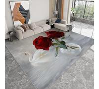 Générique Tapis Salon Résistante à la Tache Roses Rouges et cygnes Romance, Tapis de décoration Chambre Moquette Gris Clair Doux Antidérapant pour Chambre d'enfant Bureau à Domicile, 160 x 230cm