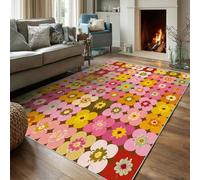 Générique Tapis Salon Rétro Plaid 80x120 Lavable Motif Fleur Coloré Groovy Pop Tapis Deco Chambre Fille Ado Adulte Interieur Moquette Chambre Descente De Lit Carpet Antidérapant Poil Court, FD6268