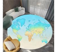 Générique Tapis Salon Rond 160 cm Carte du Monde Aquarelle Vintage, Lavable en Machine Tapis de Chambre Rond Antidérapant - pour Manger Bureau & Plus Durable Poils Ras Moquette Bleu