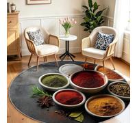 Générique Tapis Salon Rond 160 cm Interieur Tapis Moderne, Doux Poils Ras | Nourriture Bol Épice Gris - Lavable en Machine Antidérapant pour Chambre à Coucher Salle à Manger Bureau, Cuisine