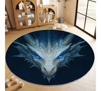 Générique Tapis Salon Rond 180 cm Style Fantastique Dragon Blanc, Lavable en Machine Tapis de Chambre Rond Antidérapant - pour Manger Bureau & Plus Durable Poils Ras Moquette Bleu Foncé