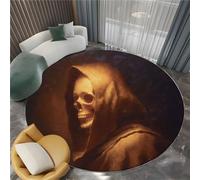 Générique Tapis Salon Rond 180 cm Tapis Rond Peinture À l'huile Crâne Doré avec Cape, Moquette Ronds Lavable Noir - pour Chambre et Salle à Manger Doux Antidérapant Anti-Peluche Runner de Couloir