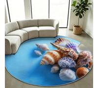 Générique Tapis Salon Rond 90 cm Interieur Tapis Moderne, Doux Poils Ras | Créature Marine Coquille Saint-Jacques Conque - Lavable en Machine Antidérapant pour Chambre à Coucher Salle à Manger Bureau