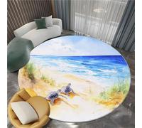 Générique Tapis Salon Rond Aquarelle Plage Tortue 80 cm Tapis Rond, Chambre Impression 3D Moderne Bleu Moquette Antidérapant Lavable Machine pour Salon Salle à Manger Bureau