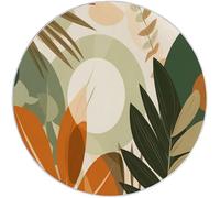 Générique Tapis Salon Rond Diamètre 100 cm, Style Feuillage Tropical Abstrait, Tapis Doux Antidérapant pour Décoration Salle à Manger Chambre Canapé Cuisine Chambre d'enfant, Vert Marron