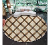 Générique Tapis Salon Rond Diamètre 120 cm, Style Carreaux De Diamants Vieillis Vintage, Tapis Doux Antidérapant pour Décoration Salle à Manger Chambre Canapé Cuisine Chambre d'enfant, Brun