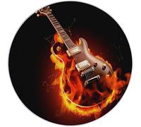 Générique Tapis Salon Rond Diamètre 150 cm, Style Flammes Abstraites Guitare, Tapis Doux Antidérapant pour Décoration Salle à Manger Chambre Canapé Cuisine Chambre d'enfant, Orange-Rouge