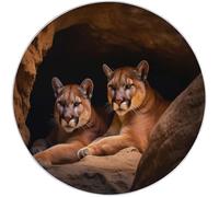 Générique Tapis Salon Rond Diamètre 180 cm, Style Cougar Animal, Tapis Doux Antidérapant pour Décoration Salle à Manger Chambre Canapé Cuisine Chambre d'enfant, Brun