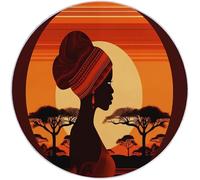 Générique Tapis Salon Rond Diamètre 60 cm, Style Femme Africaine Traditionnelle, Tapis Doux Antidérapant pour Décoration Salle à Manger Chambre Canapé Cuisine Chambre d'enfant, Marron Orange