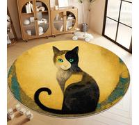 Générique Tapis Salon Rond Peinture À L’Huile Chat Oriental 100 cm Tapis Rond, Chambre Impression 3D Moderne Or Moquette Antidérapant Lavable Machine pour Salon Salle à Manger Bureau