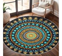 Générique Tapis Salon Rond Poil Ras 100 cm Art du Cercle Mandala, Moderne Doux et Moelleux Tapi De Salon Lavable, Noir Tapis Rond Antidérapant pour Décoration de Chambre d'enfant