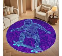 Générique Tapis Salon Rond Poil Ras 100 cm Art du Skateboard, Moderne Doux et Moelleux Tapi De Salon Lavable, Mandala Violet Tapis Rond Antidérapant pour Décoration de Chambre d'enfant
