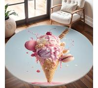 Générique Tapis Salon Rond Poil Ras 120 cm CrèMe GlacéE de RêVe, Moderne Doux et Moelleux Tapi De Salon Lavable, Coloré Tapis Rond Antidérapant pour Décoration de Chambre d'enfant