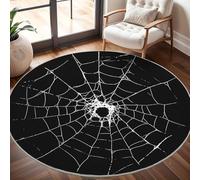 Générique Tapis Salon Rond Poil Ras 120 cm Motif de Toile D'AraignéE Blanche, Moderne Doux et Moelleux Tapi De Salon Lavable, Noir Tapis Rond Antidérapant pour Décoration de Chambre d'enfant