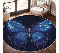 Générique Tapis Salon Rond Poil Ras 120 cm ThèMe Papillon Bleu, Moderne Doux et Moelleux Tapi De Salon Lavable, Noir Tapis Rond Antidérapant pour Décoration de Chambre d'enfant