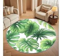 Générique Tapis Salon Rond Poil Ras 160 cm Motif de Feuilles Tropicales, Moderne Doux et Moelleux Tapi De Salon Lavable, Vert Tapis Rond Antidérapant pour Décoration de Chambre d'enfant