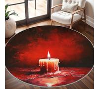 Générique Tapis Salon Rond Poil Ras 160 cm Peinture à l'huile d'art de Bougie, Moderne Doux et Moelleux Tapi De Salon Lavable, Rouge Tapis Rond Antidérapant pour Décoration de Chambre d'enfant