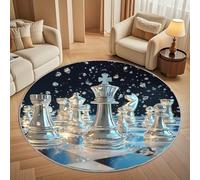 Générique Tapis Salon Rond Poil Ras 180 cm Motif D'éChecs en Argent, Moderne Doux et Moelleux Tapi De Salon Lavable, Motif en Damier Tapis Rond Antidérapant pour Décoration de Chambre d'enfant