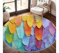 Générique Tapis Salon Rond Poil Ras 200 cm Art de Plumes en Relief, Moderne Doux et Moelleux Tapi De Salon Lavable, Coloré Tapis Rond Antidérapant pour Décoration de Chambre d'enfant