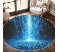 Générique Tapis Salon Rond Poil Ras 200 cm Flux de DonnéEs Technologiques, Moderne Doux et Moelleux Tapi De Salon Lavable, Bleu Tapis Rond Antidérapant pour Décoration de Chambre d'enfant