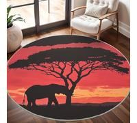Générique Tapis Salon Rond Poil Ras 200 cm Silhouette d'un Grand Arbre Au CréPuscule, Moderne Doux et Moelleux Tapi De Salon Lavable, Rouge Tapis Rond Antidérapant pour Décoration de Chambre d'enfant