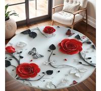 Générique Tapis Salon Rond Poil Ras 80 cm Style Floral en Relief 3D, Moderne Doux et Moelleux Tapi De Salon Lavable, Blanc Tapis Rond Antidérapant pour Décoration de Chambre d'enfant