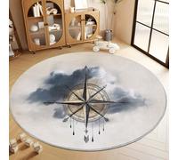 Générique Tapis Salon Rond Rose des Vents Vintage Nuages 150 cm Tapis Rond, Chambre Impression 3D Moderne Beige Moquette Antidérapant Lavable Machine pour Salon Salle à Manger Bureau