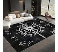 Générique Tapis Salon Runes Vikings Boussole Noir 140x200 cm Tapis Chambre Moderne Tapis Salon Tapis Antidérapant Poils Ras, Lavable Machine, Tapis pour Interieur et Exterieur
