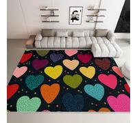 Générique Tapis Salon Saint-Valentin Motif en Forme De Cœur Lavable Pile Courte et Douce, Rectangulaire Tapis Chambre Intérieur Extérieur Dessous antidérapant 120x170 cm, Noir