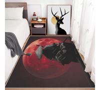 Générique Tapis Salon Samouraï Japonais 120x170 cm, Tapis Lune Rouge Japon pour Chambre, Moquette Antidérapant Lavable à Poils Ras, Décor à la Maison C&J108